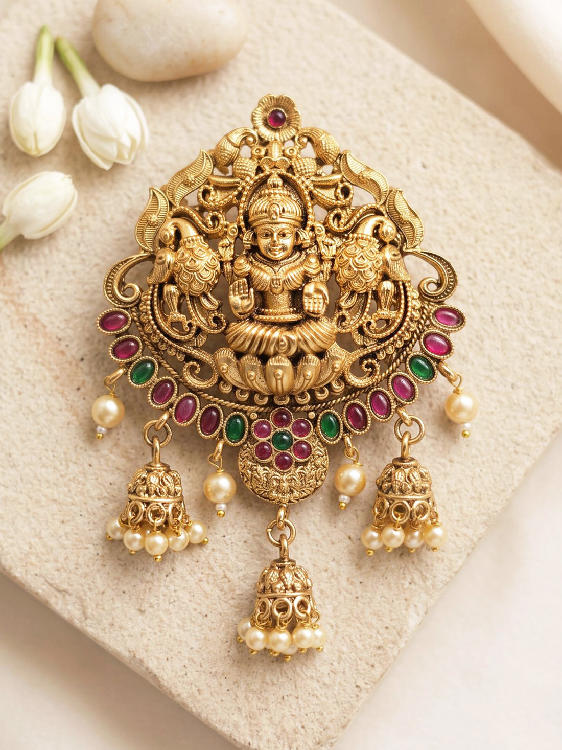 KARATCART Gold-Plated Lakshmi Mata Temple Bridal Hair Juda Head Jewellery for Women