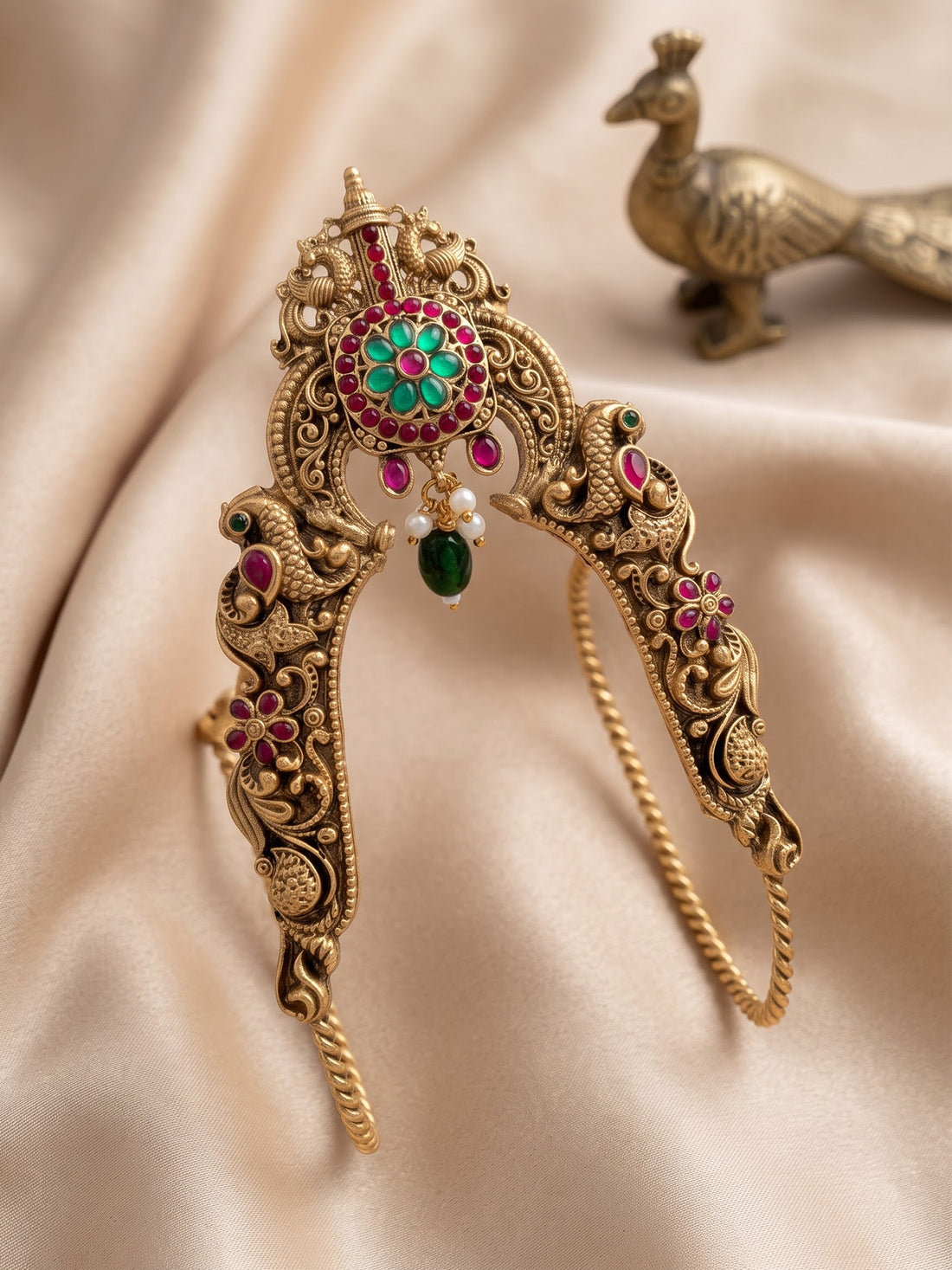 KARATCART Designer Gold-Plated South Indian Hand Veni with Floral Stone Design for Women