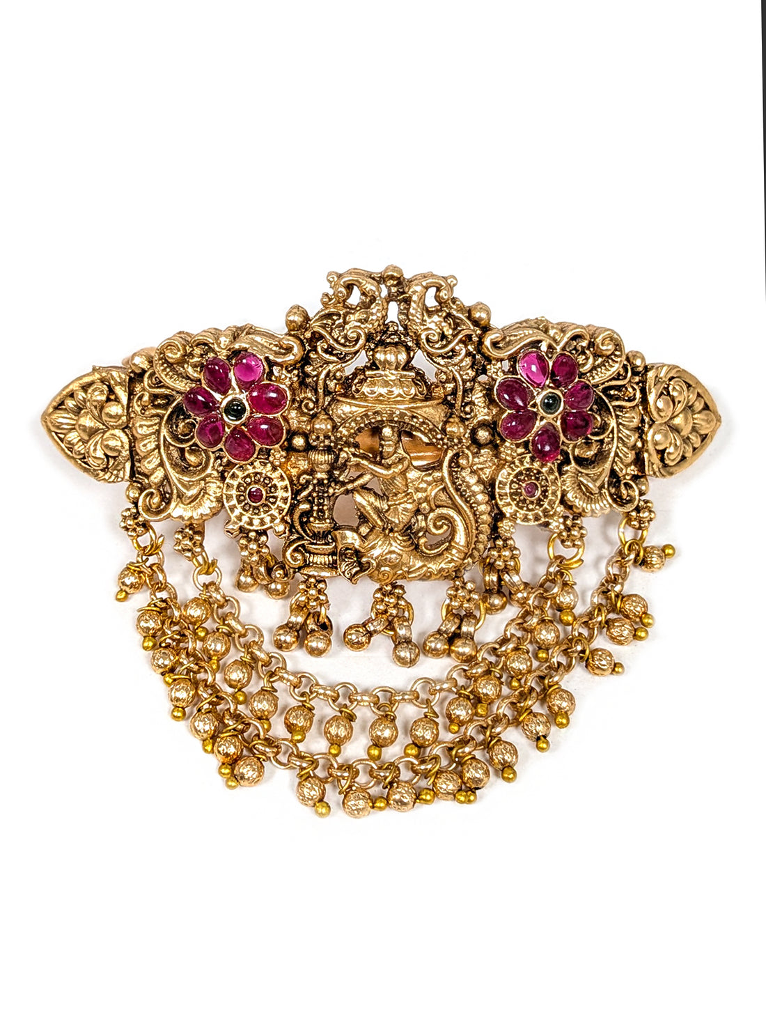 KARATCART Designer Gold-Plated Pink Stone Floral Temple Bridal Hair Clip for Women