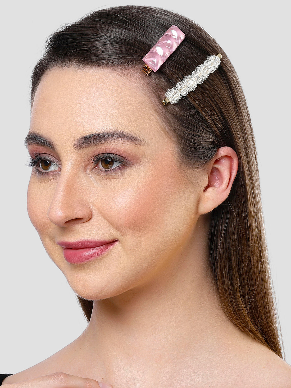 Bohey by KARATCART Set of 2 Pink Square and Floral Hair Clips for Women