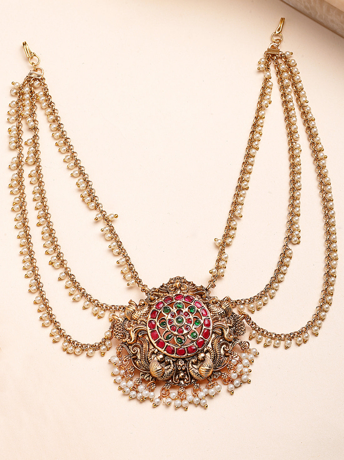 KARATCART Gold-Plated South Indian Style Chakra Design Temple Hair Juda for Women