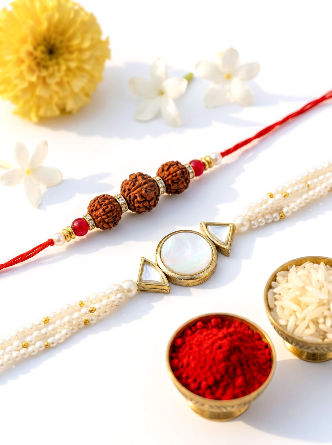 KARATCART Gold Plated Handmade Kundan Bhaiya Bhabhi Rakhi Combo with Roli & Chawal