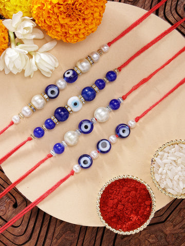 KARATCART Rakhi for Brother Set of 4 Evil Eye Handmade Rakhi with Roli & Chawal