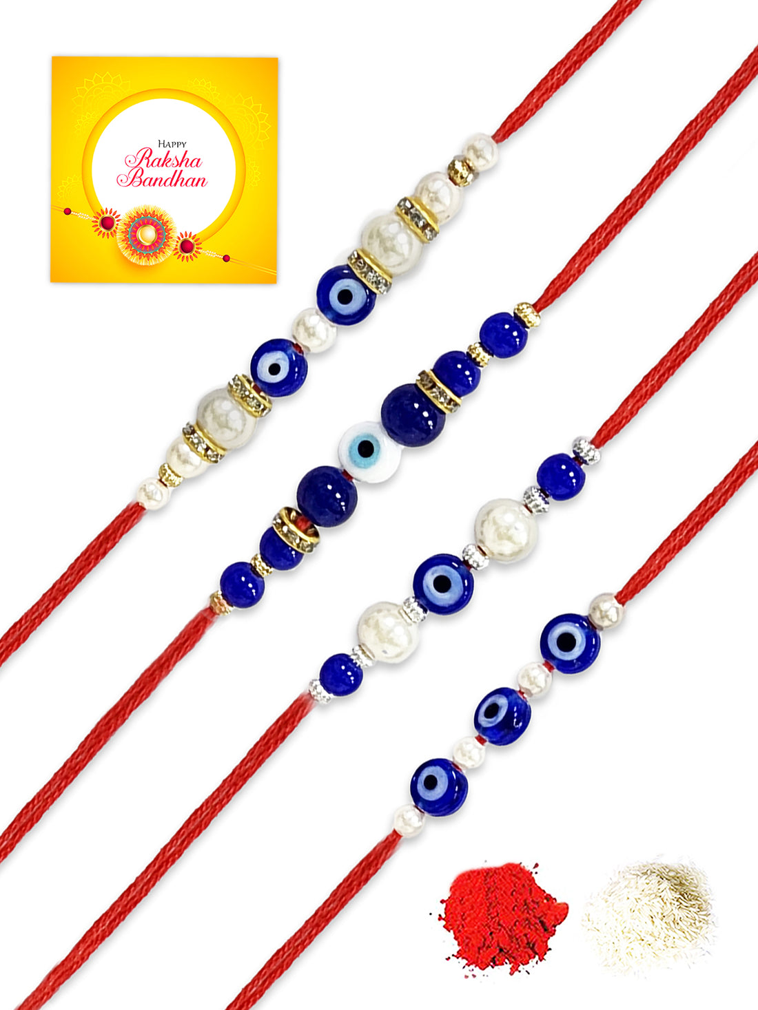 Karatcart Rakhi for Brother Set of 4 Evil Eye Handmade Rakhi with Roli & Chawal