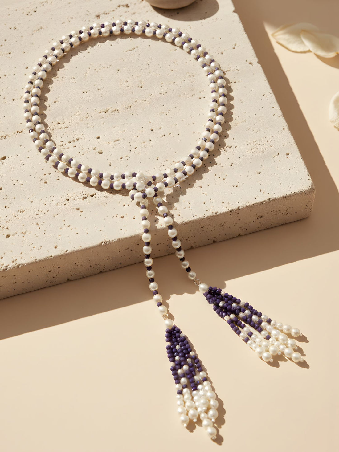 KARATCART Purple Crystal and Pearl Beaded Necklace for Women