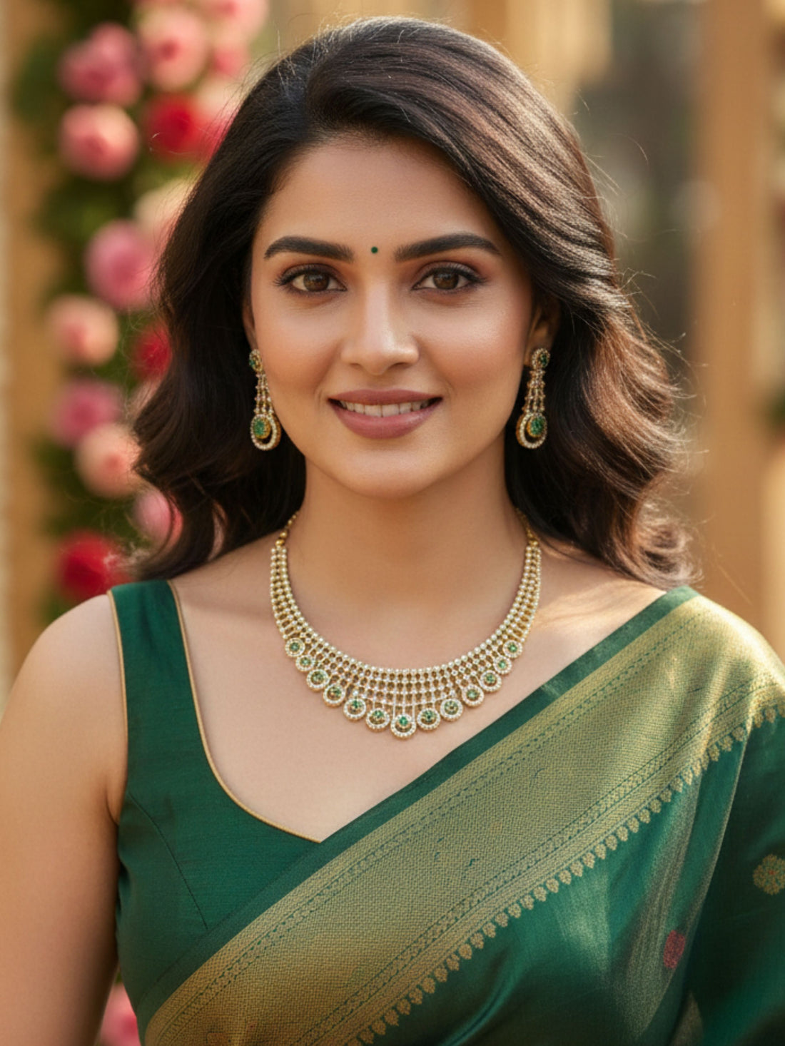 KARATCART Designer Gold Plated Green American Diamond Jewellery Set for Women