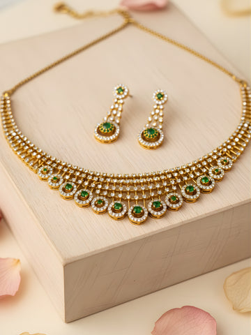 KARATCART Designer Gold Plated Green American Diamond Jewellery Set for Women