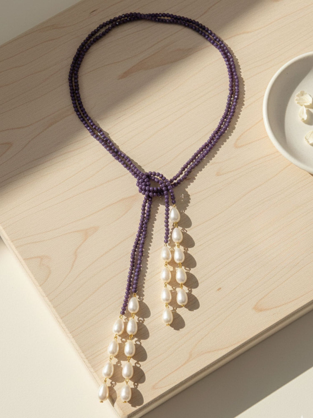 KARATCART Purple Crystal and Drop Pearl Beaded Necklace for Women