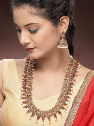 KARATCART South Indian Traditional Gold-Plated Laxmi Mata Rani Haar Temple Jewellery Set