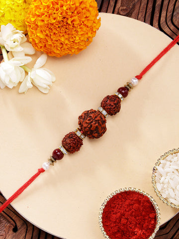 KARATCART Traditional Handmade Rudraksha Rakhi for Brother with Roli & Chawal