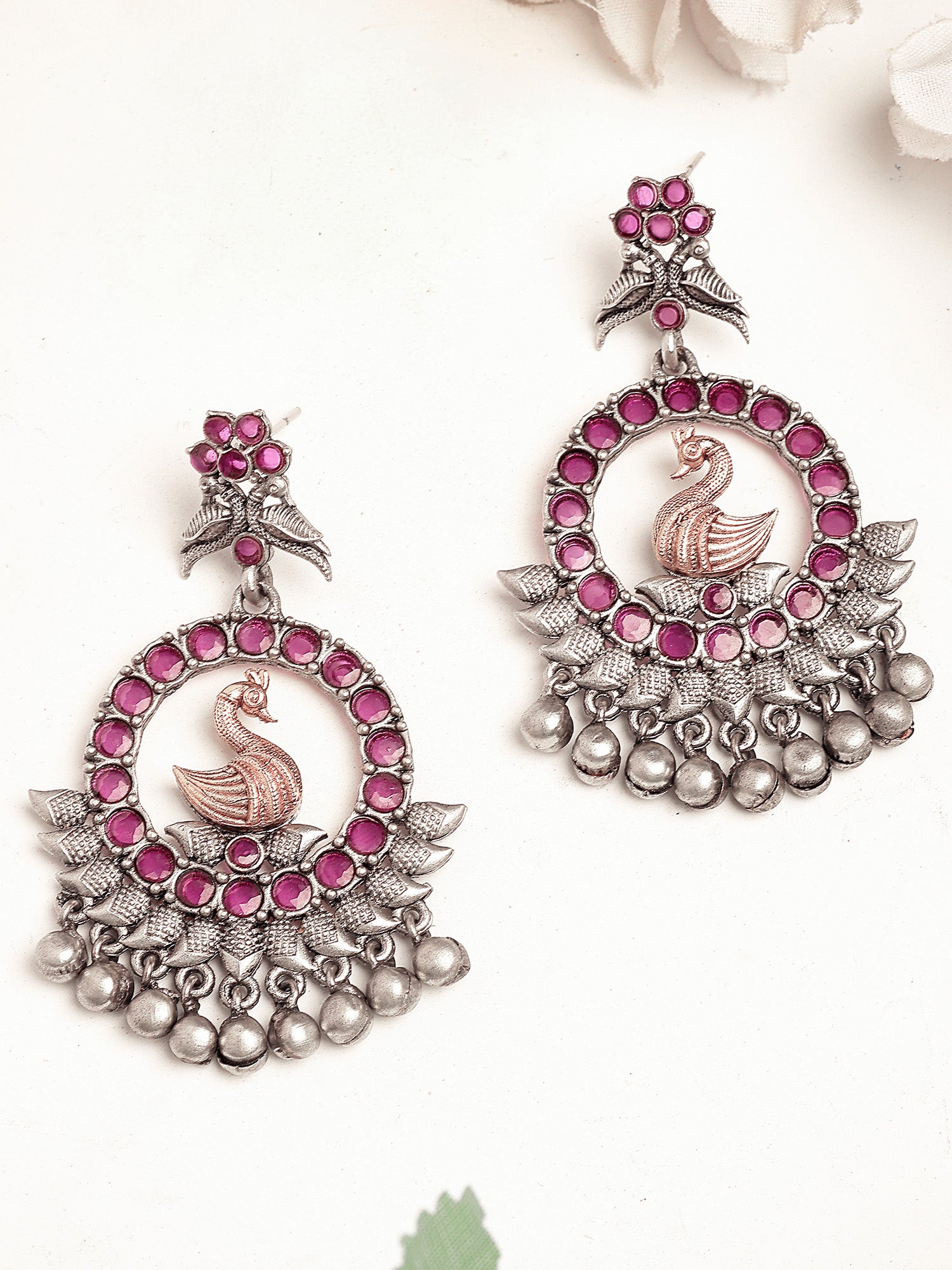 Karatcart Antique Silver Plated Peacock Tribal Drop Earrings for Women