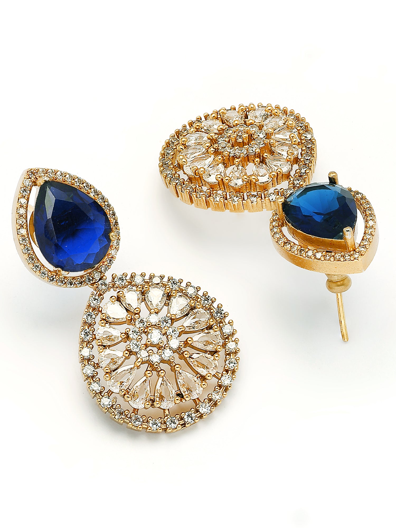 KARATCART Traditional Gold-Plated Blue American Diamond Jewellery Set for Women - view 7