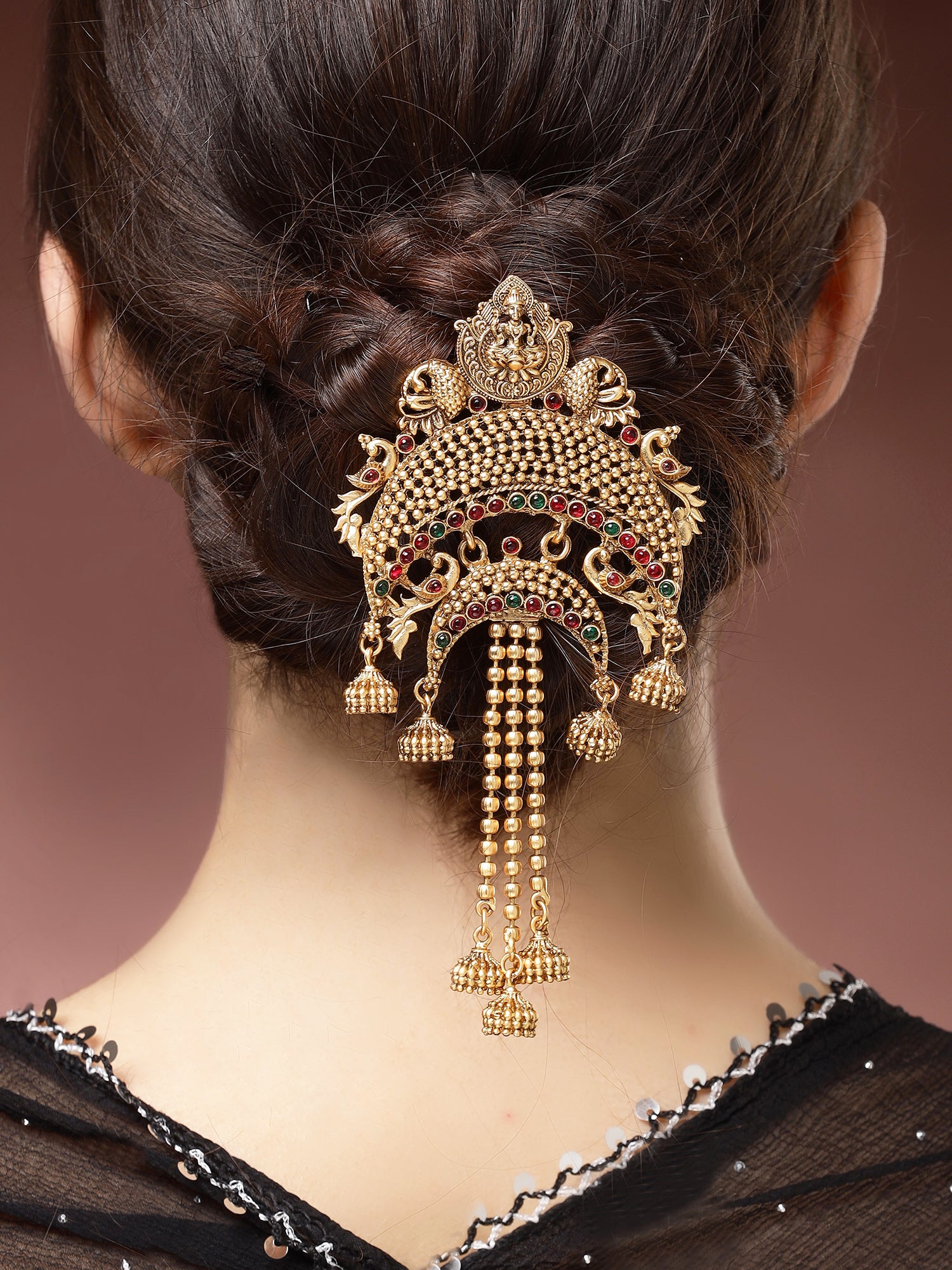 Karatcart Traditional Gold Plated Laxmi Mata Temple Hair Juda Pin for Women