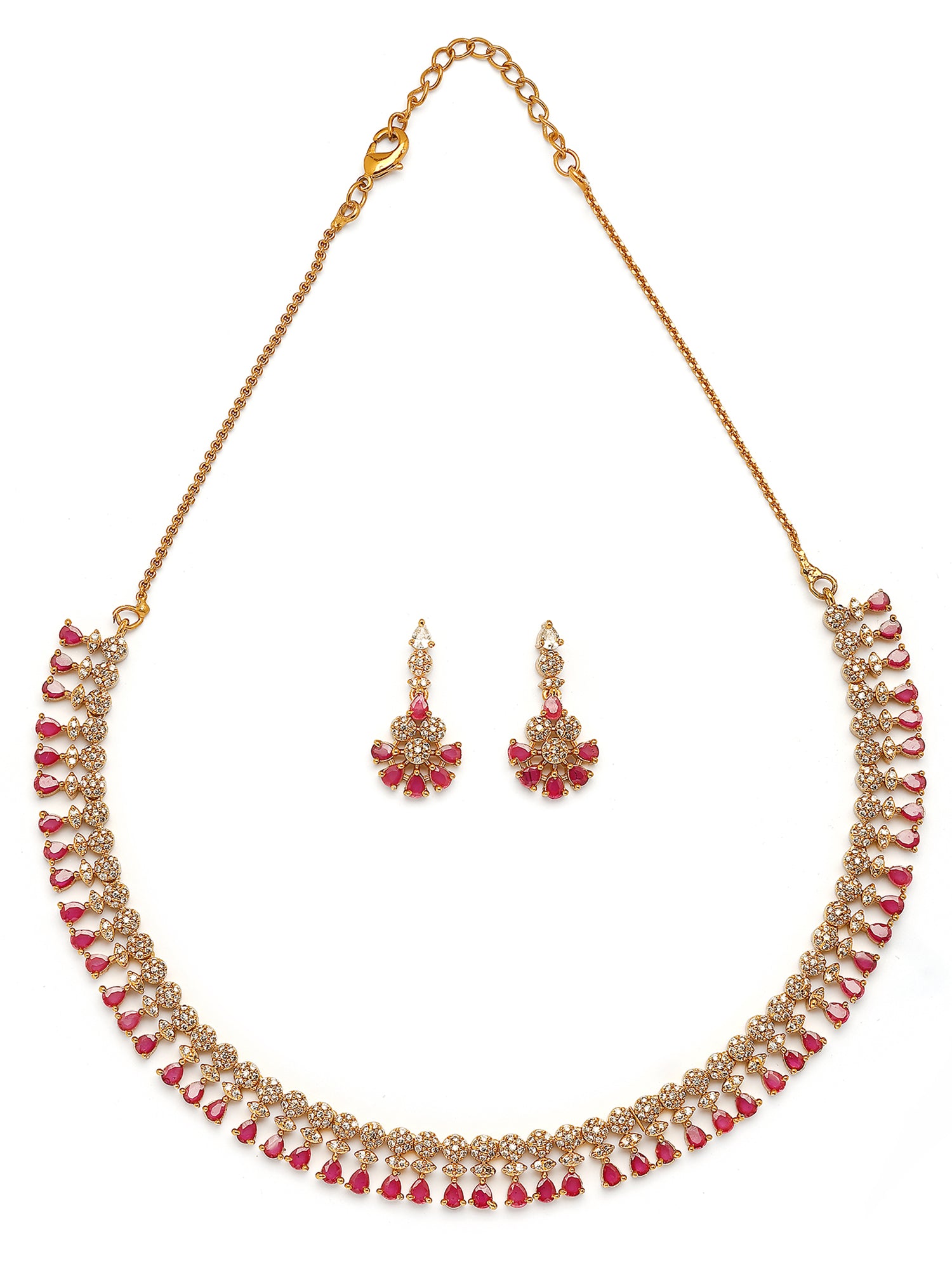 KARATCART Elegant Gold-Plated Pink Drop American Diamond Jewellery Set for Women - view 4