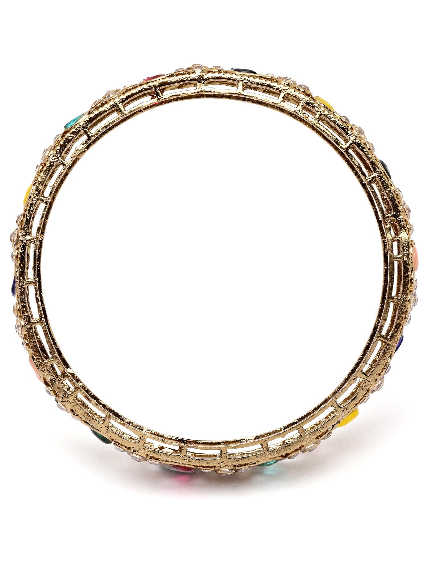 Karatcart Antique Gold Plated Floral Design Multicolor Kundan Studded Bangles for Women - view 5