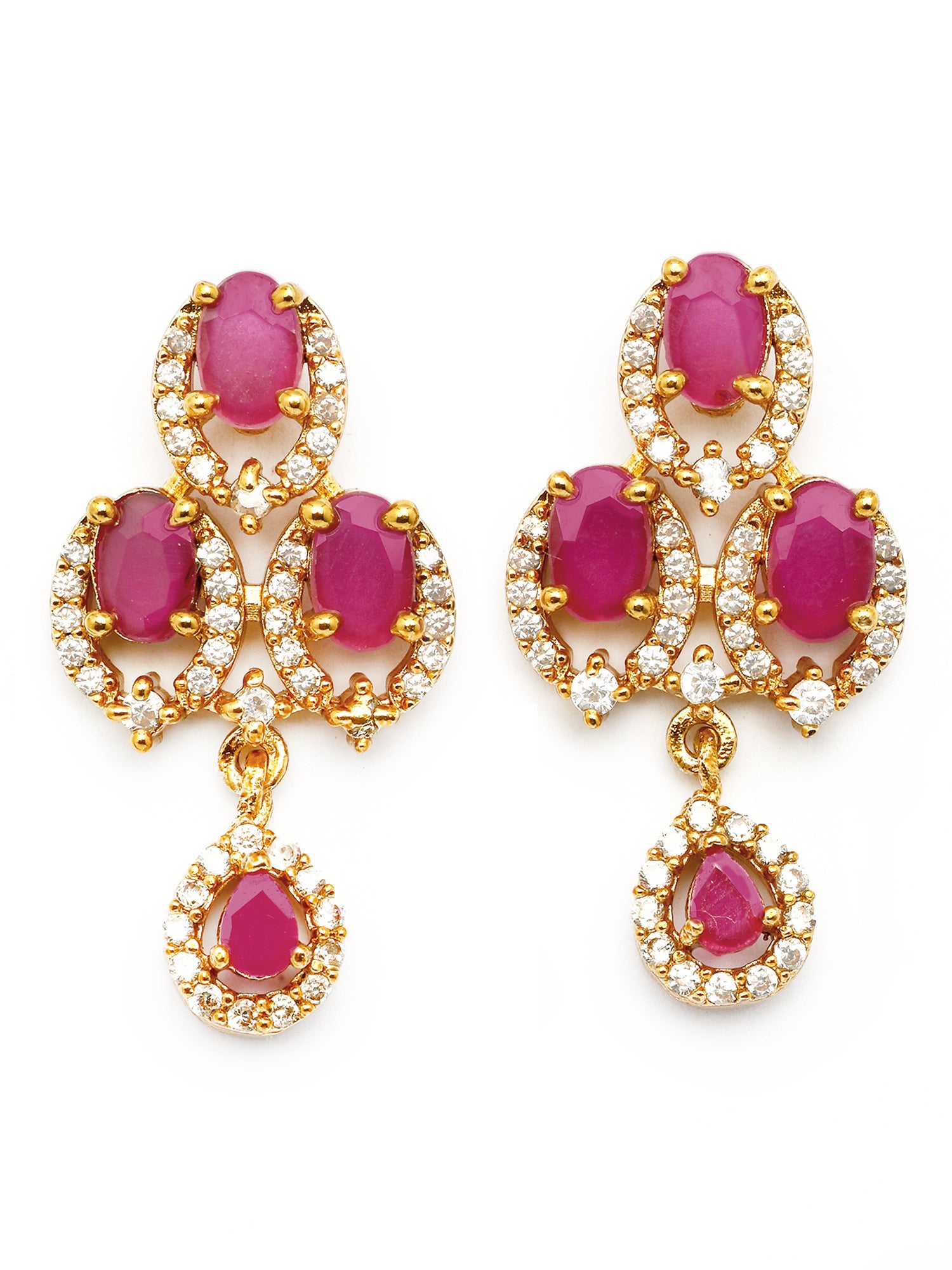 KARATCART Elegant Gold-Plated Red Oval American Diamond Jewellery Set for Women - view 6