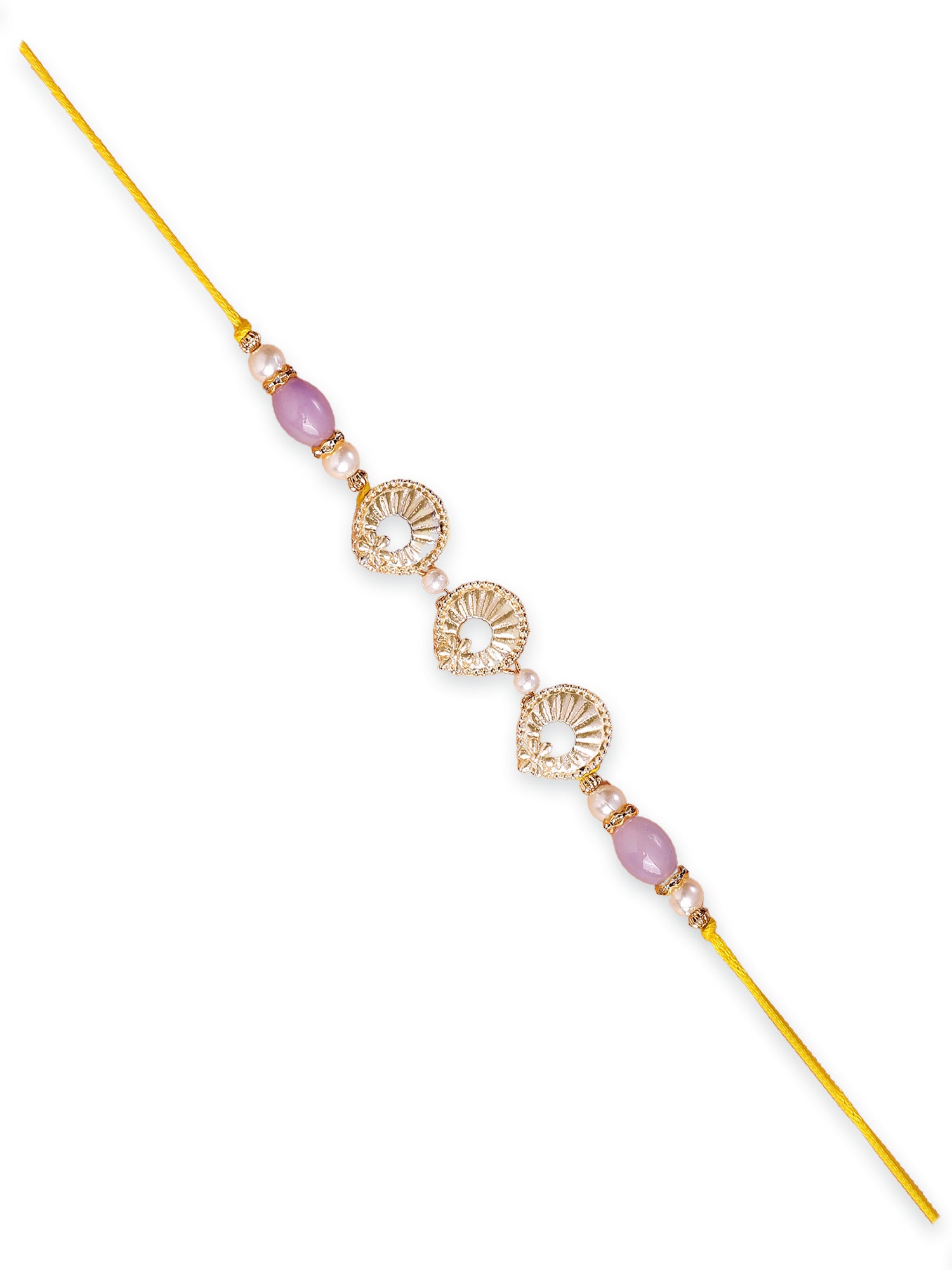 Karatcart Gold Plated Purple Beads Kundan Bhiya Bhabhi Rakhi with Roli & Chawal
