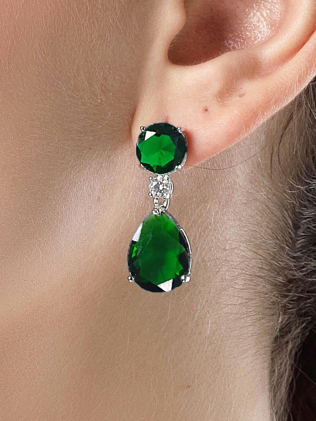 Karatcart Luxurious Green American Diamond Stone Drop Earrings for Women
