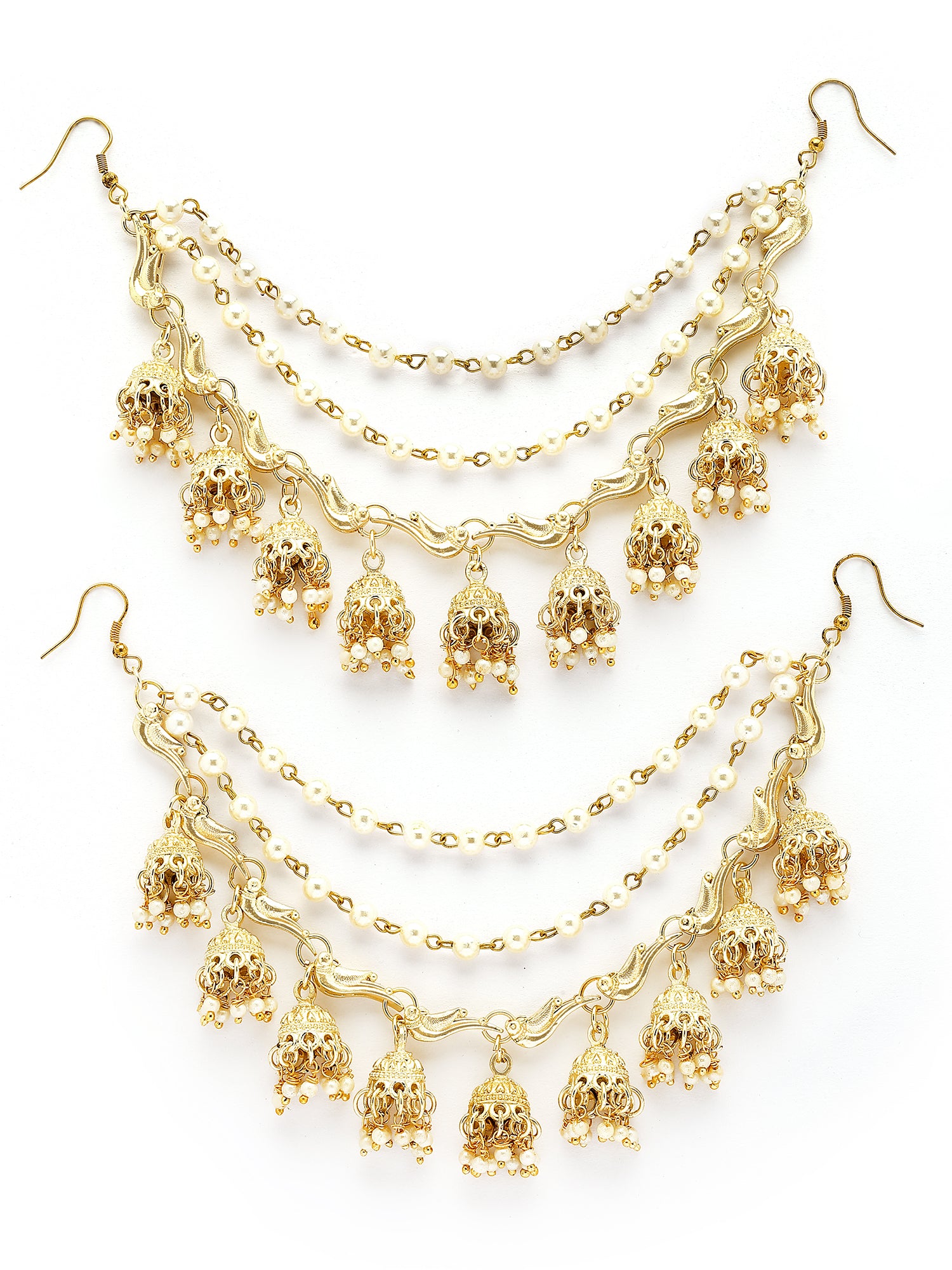 KARATCART Traditional Gold-Plated Peacock Kundan and Jhumki Kaanchain Earrings for Women - view 4