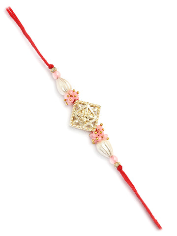 Karatcart Gold Plated Pink Crystal Floral Kundan Bhiya Bhabhi Rakhi with Roli & Chawal