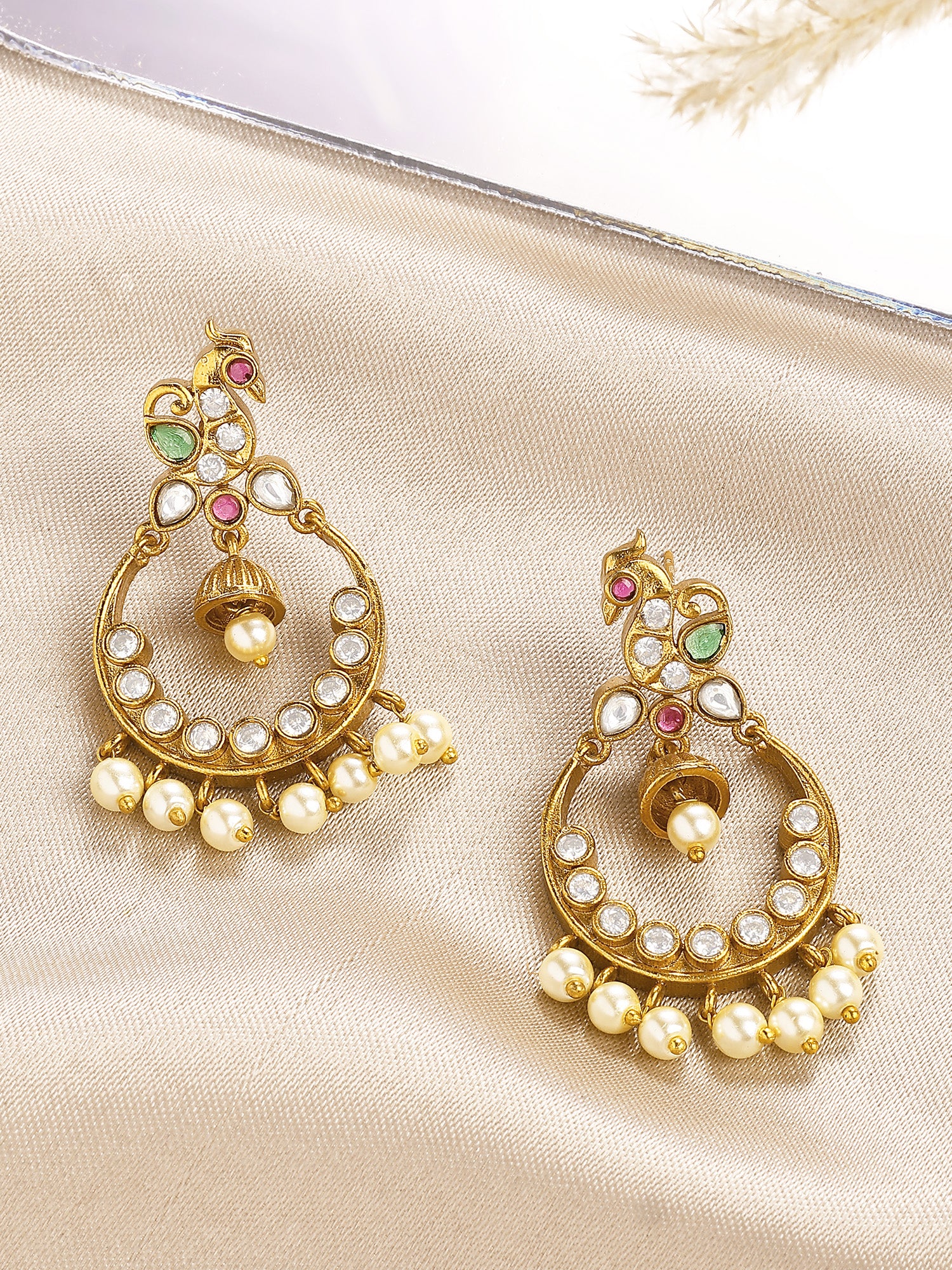 KARATCART Gold Plated Stone Dangler Gold Earrings for Women - Image 1