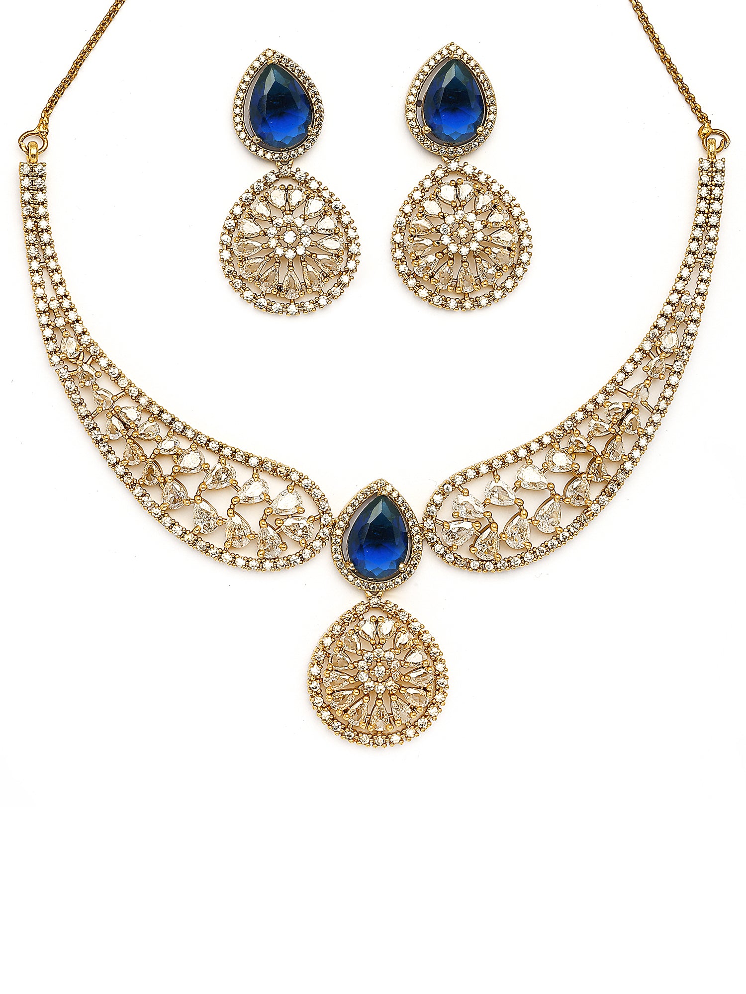 KARATCART Traditional Gold-Plated Blue American Diamond Jewellery Set for Women - view 4