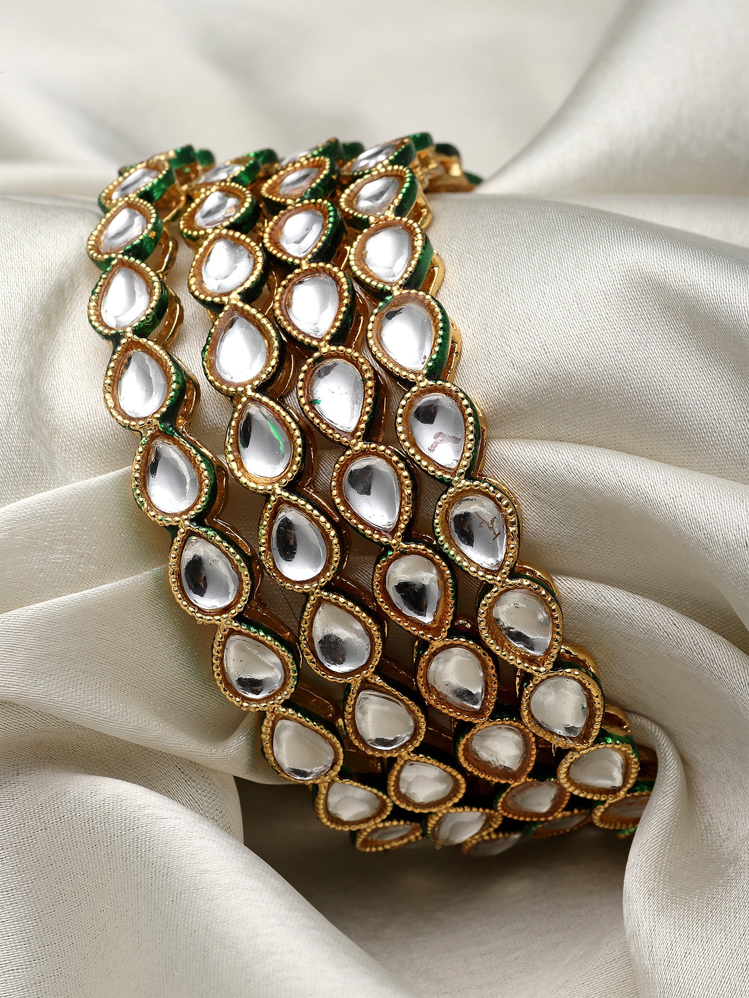 Karatcart Gold Plated Set of 4 Green Meena Bangles for Women