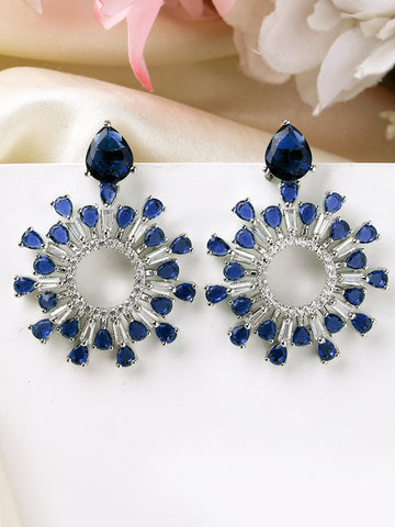 Karatcart Dazzling Blue American Diamond Earrings in Silver Finish