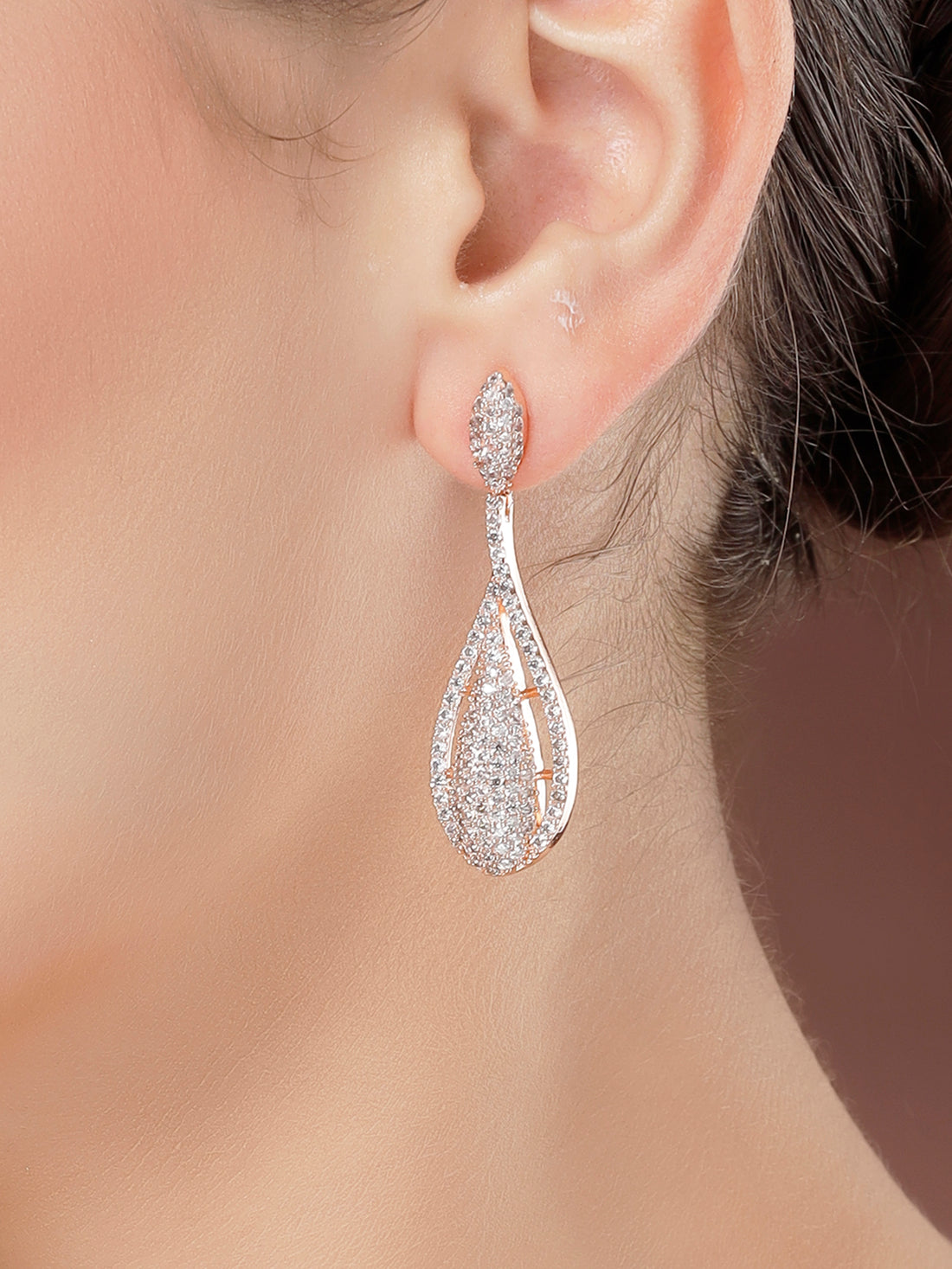 Karatcart Rose Gold Plated Teardrop American Diamond Earrings for Women