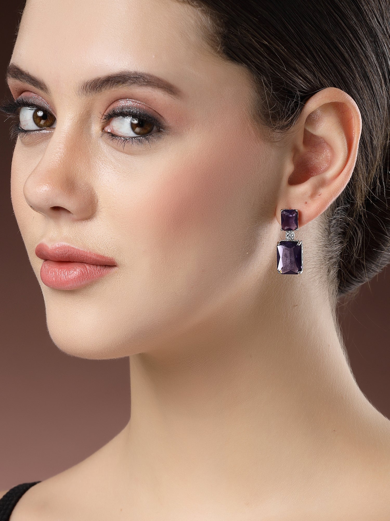 Karatcart Luxurious Purple American Diamond Stone Drop Earrings for Women