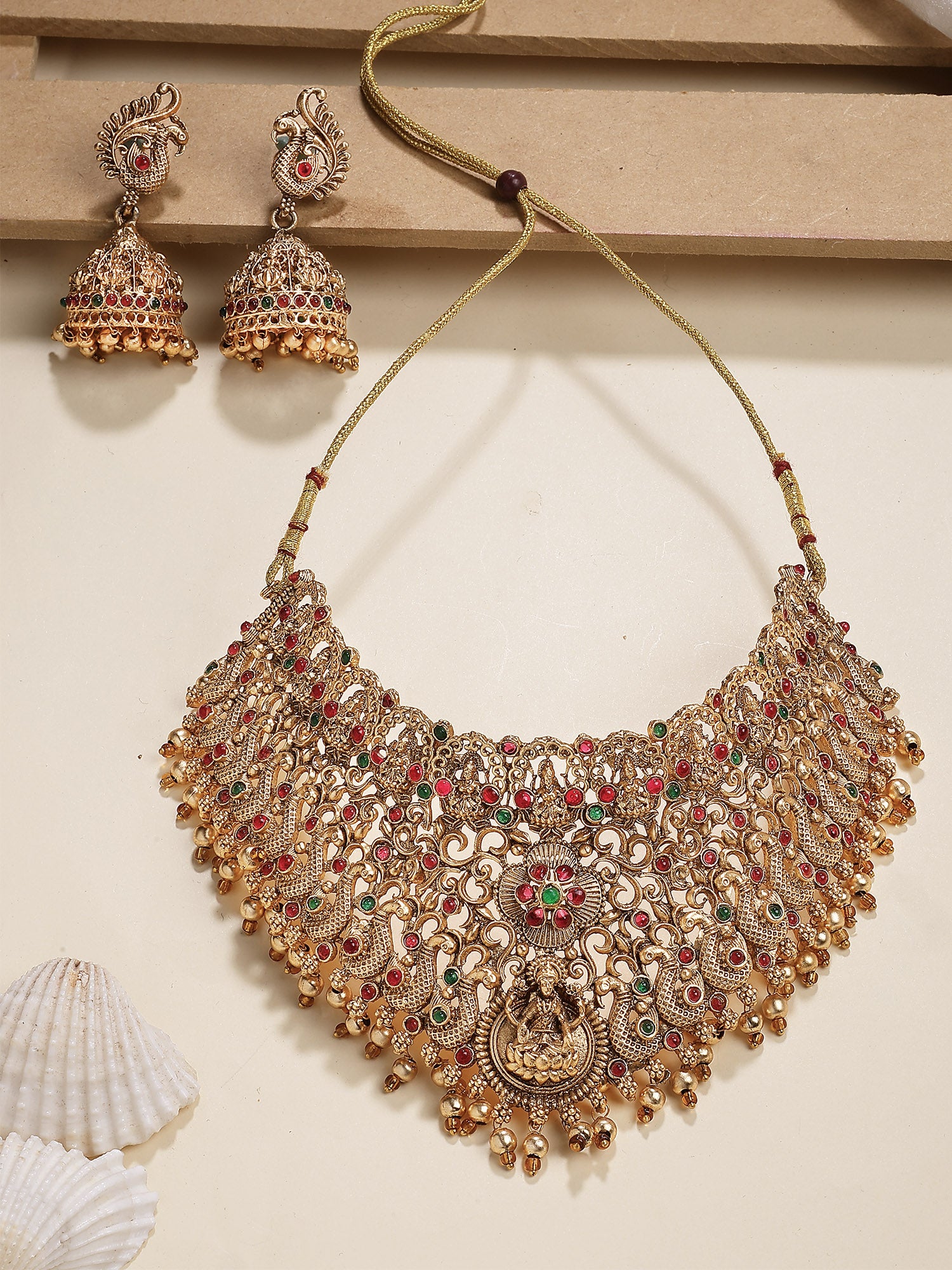 Karatcart Classic Peacock Design Laxmi Mata Choker Temple Jewellery Set for Women