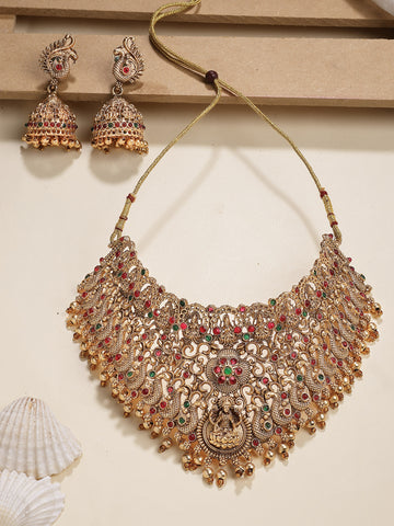 Karatcart Classic Peacock Design Laxmi Mata Choker Temple Jewellery Set for Women
