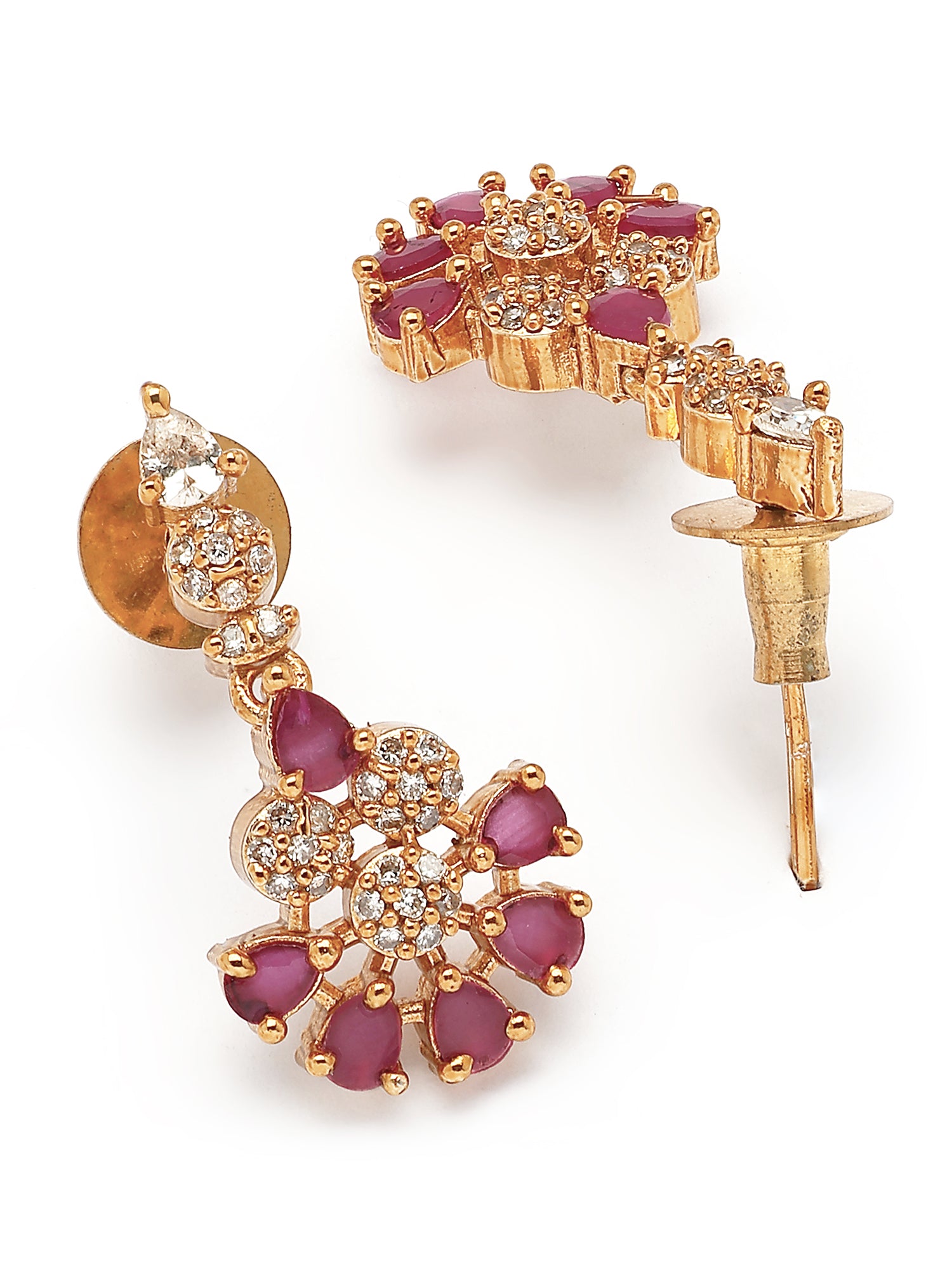 KARATCART Elegant Gold-Plated Pink Drop American Diamond Jewellery Set for Women - view 6