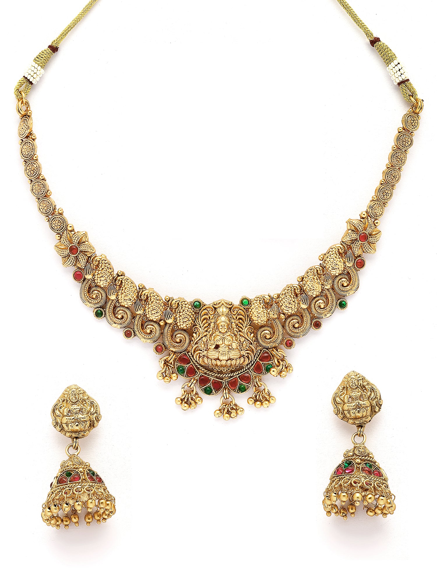 KARATCART Traditional Gold-Plated Laxmi Mata Temple Jewellery Set for Women - view 4