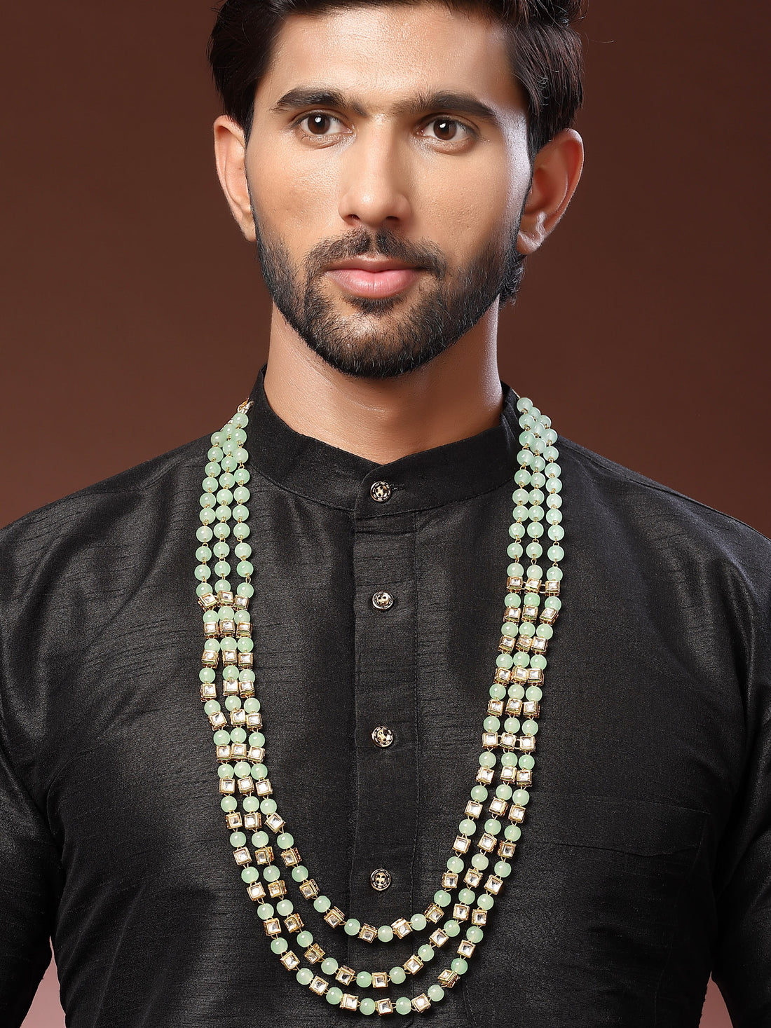Karatcart Luxurious Polki Kundan Lime Green Moti Maharaja Haar for Men