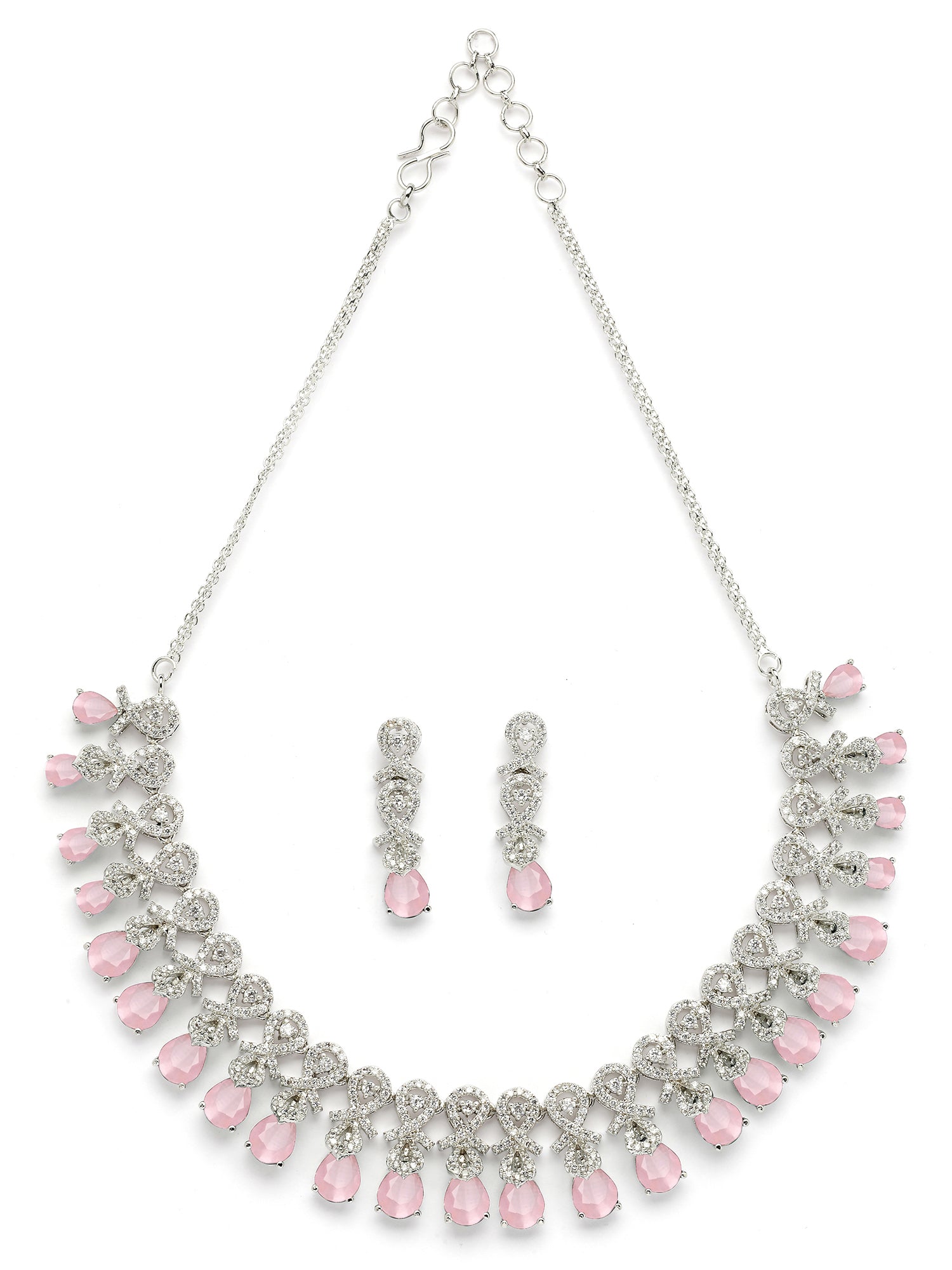 Karatcart Pink Classic American Diamond Necklace Set for Women - view 5