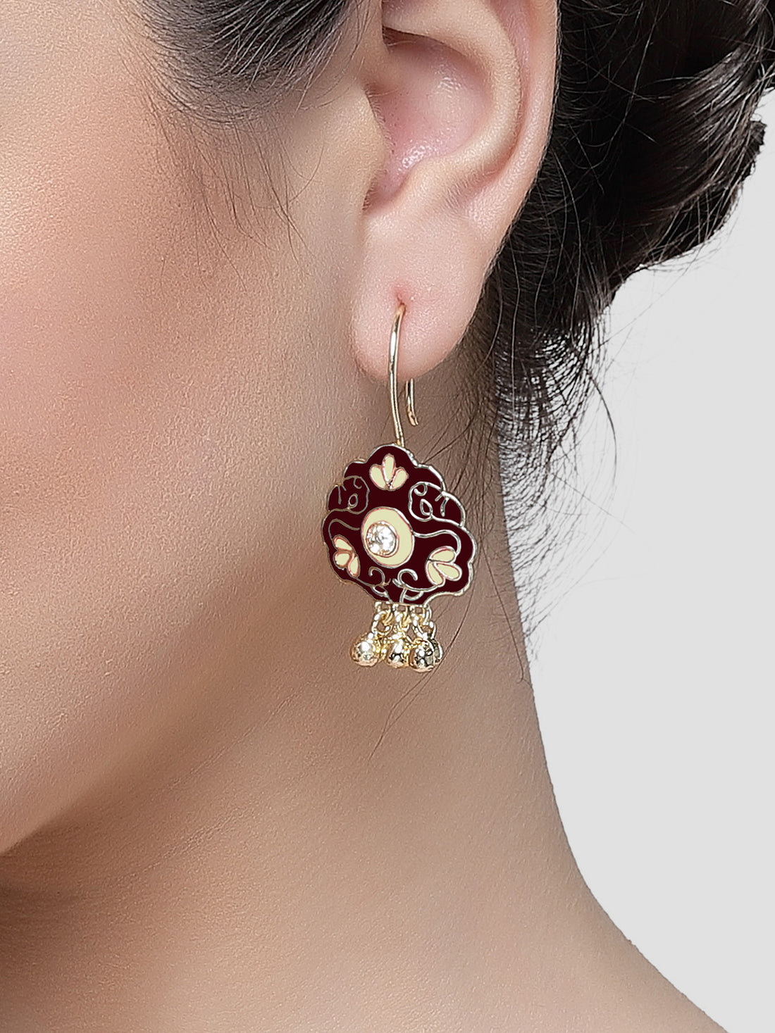 Karatcart Gold Plated Floral Design Brown and Cream Meena Drop Earrings for Women