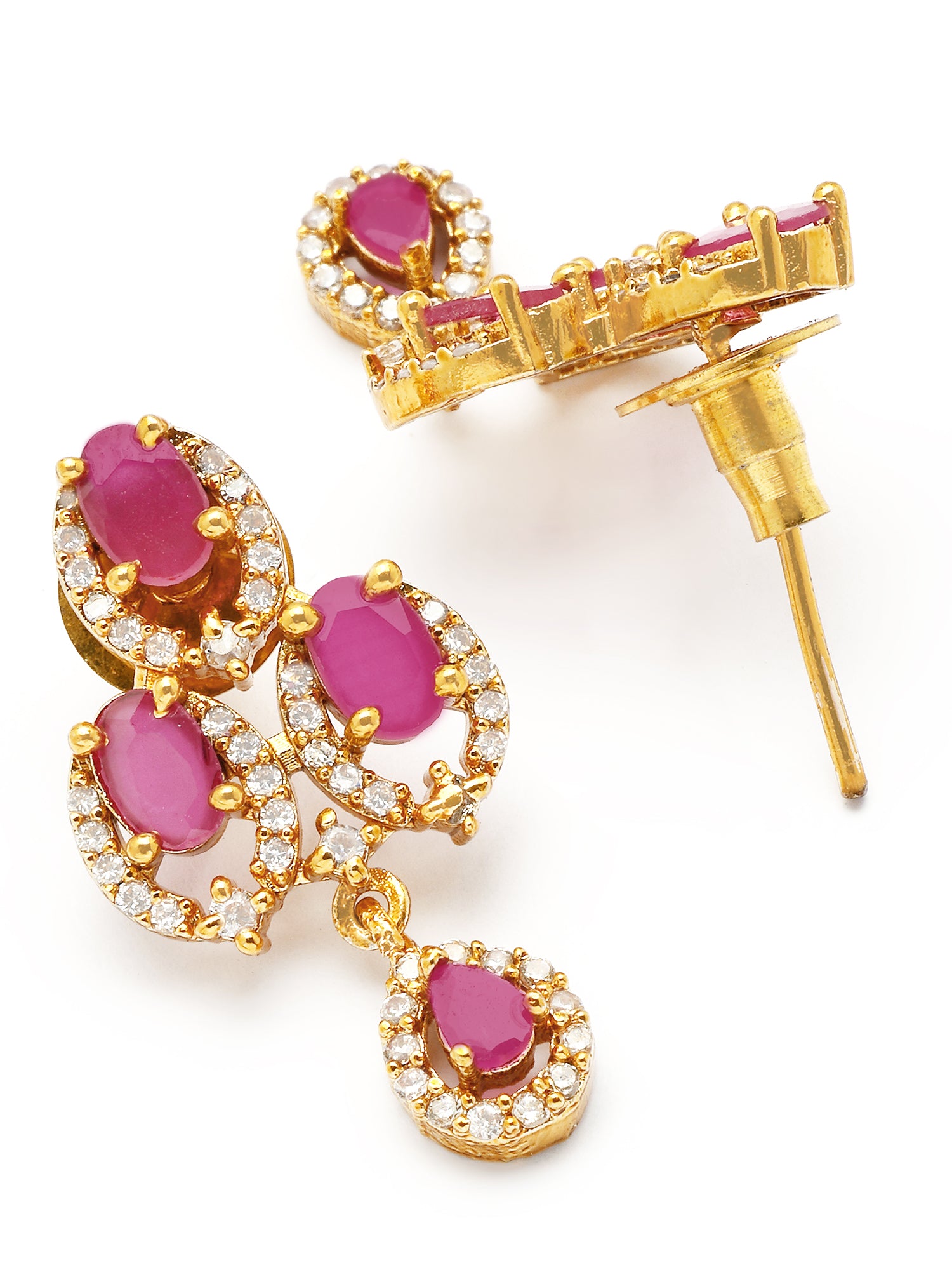 KARATCART Elegant Gold-Plated Red Oval American Diamond Jewellery Set for Women - view 7