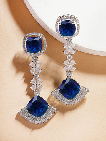 Karatcart Dazzling Blue American Diamond Stone Drop Earrings for Women