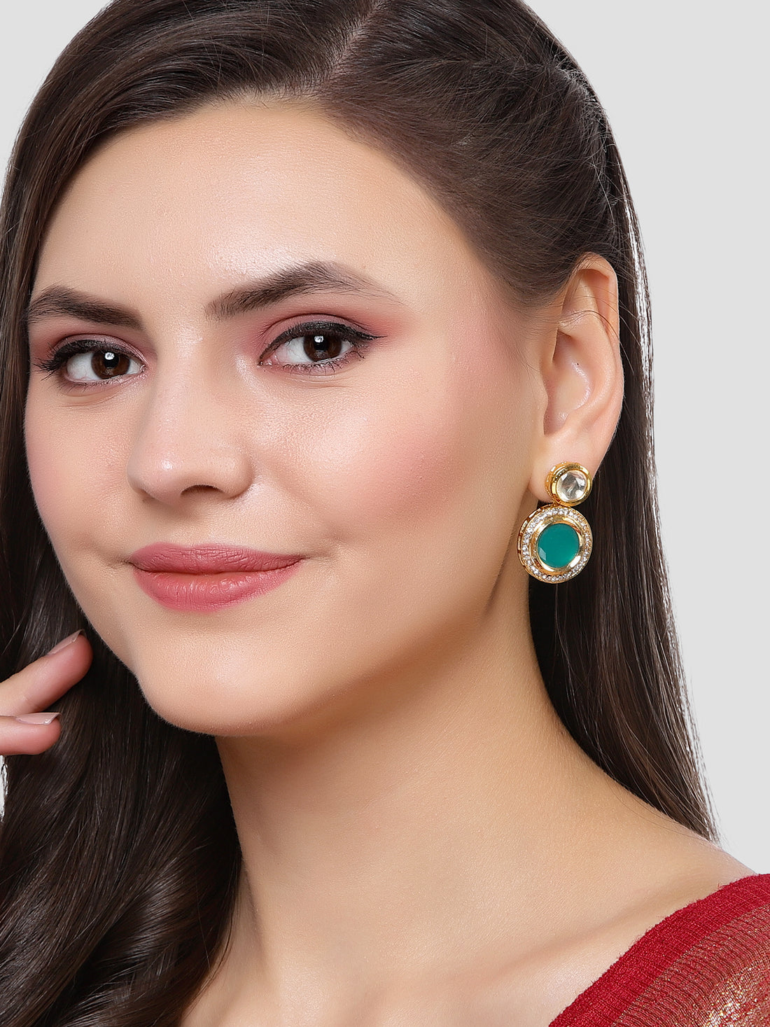 Karatcart Gold Plated Handcrafted Green Polki Kundan Drop Earrings for Women