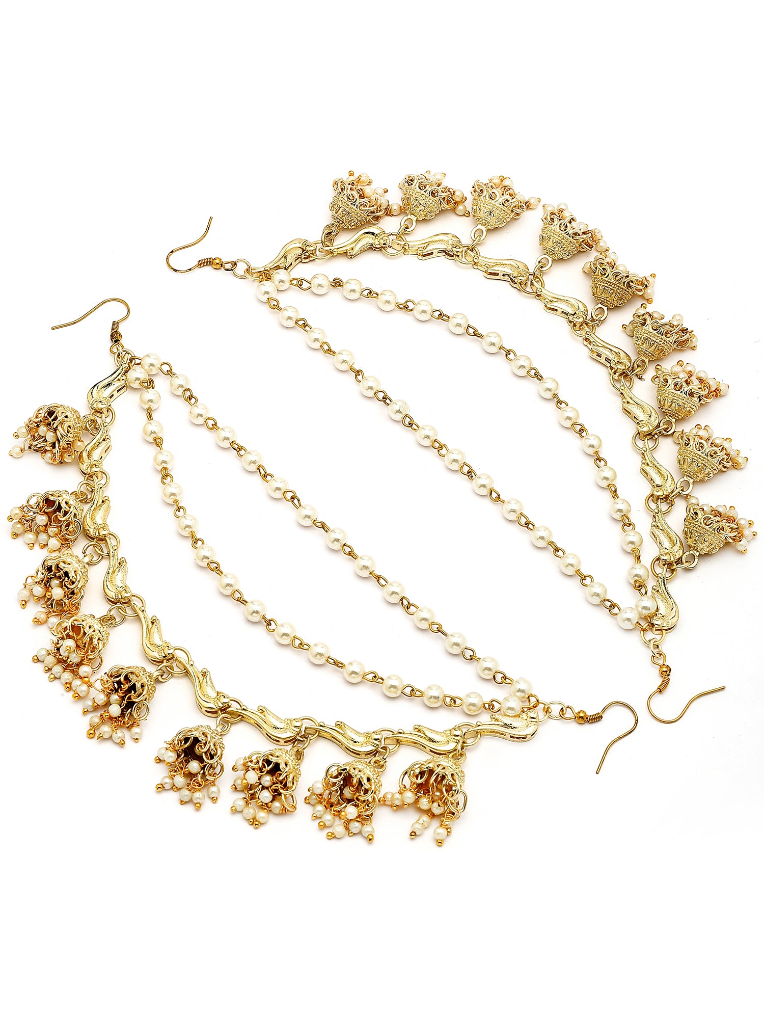 KARATCART Traditional Gold-Plated Peacock Kundan and Jhumki Kaanchain Earrings for Women - view 5