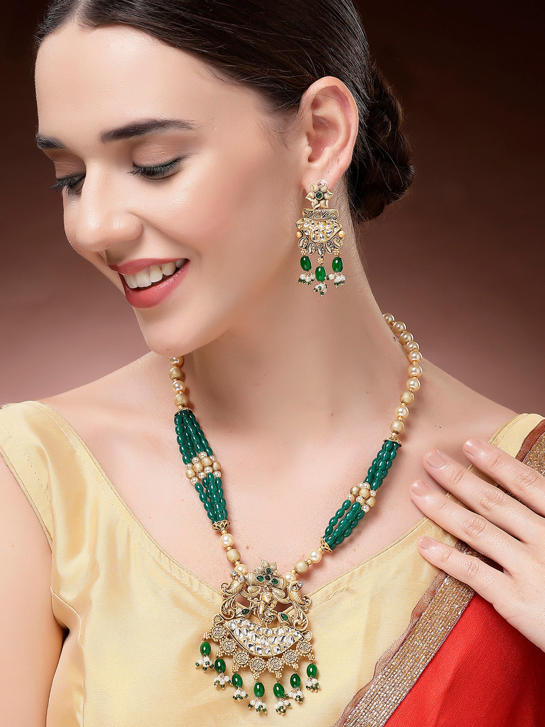 Karatcart Ethnic Gold Plated Multicolor Meenakari Work Rani Haar Necklace Set for Women