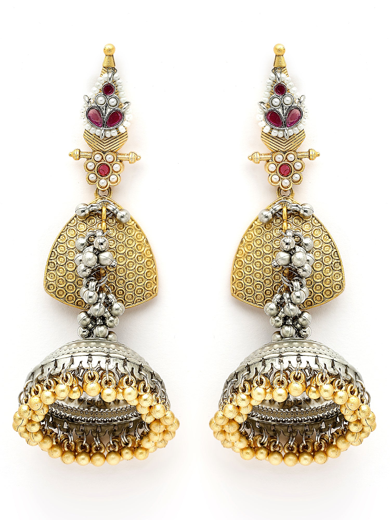 Karatcart Ethnic Gold and Silver Plated Long Dangler Jhumki Earrings for Women - view 4