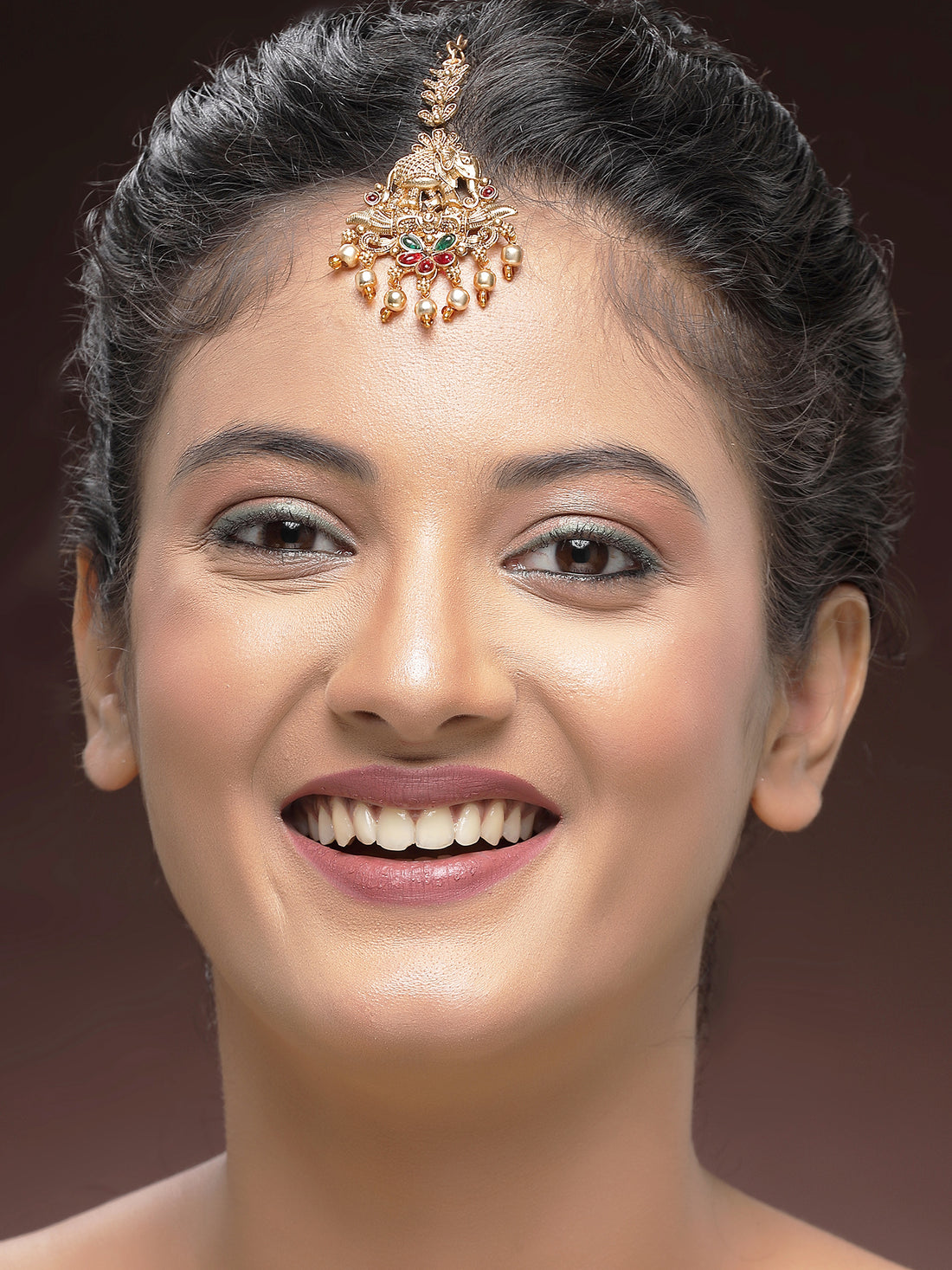 KARATCART Traditional Gold-Plated Elephant-Design Maang-Tikka for Women