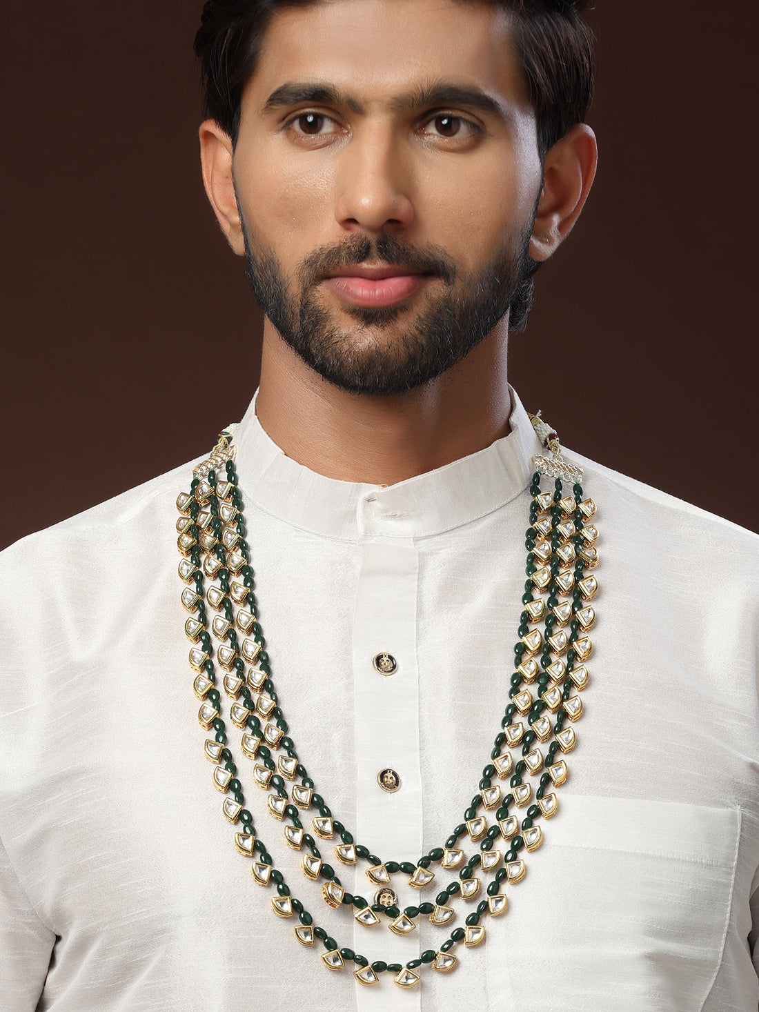Karatcart Green Tumble Polki Kundan Maharaja Haar for Men