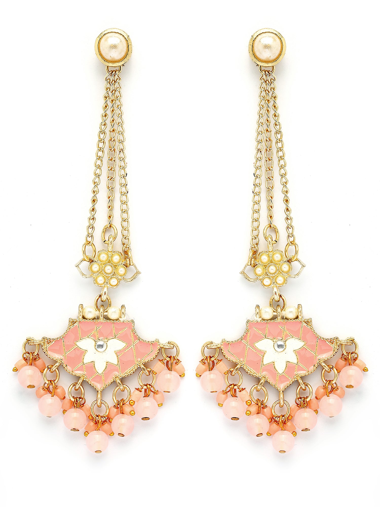 KARATCART Designer Gold-Plated Pink Meena and Floral Kundan Drop Earrings for Women - view 4