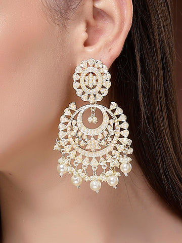 Karatcart Designer Gold-Plated Pearl-Studded Chandbali Earrings for Women