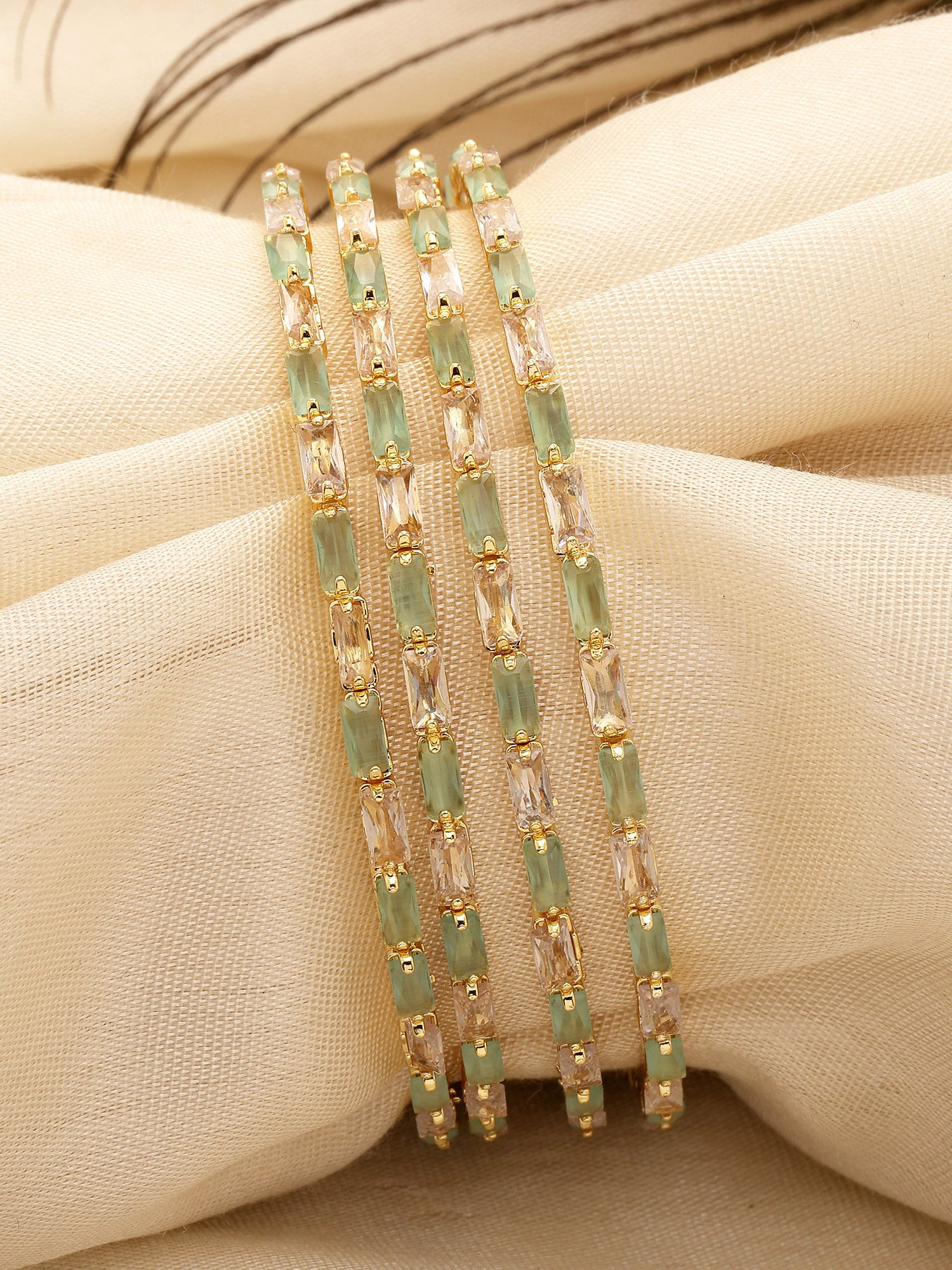 Karatcart Set of 2 Lime Green CZ Studded Gold Plated Bangles for Women