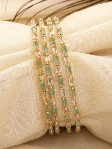 Karatcart Set of 2 Lime Green CZ Studded Gold Plated Bangles for Women