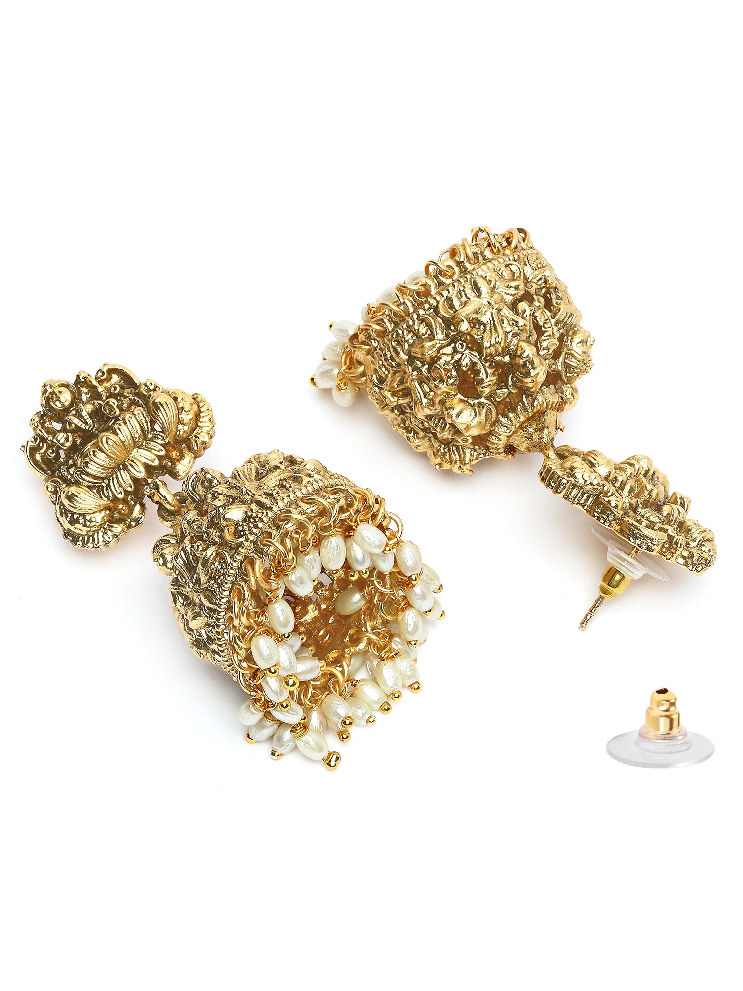 Karatcart Traditional Gold Plated Laxmi Mata Design Jhumki Earrings for Women